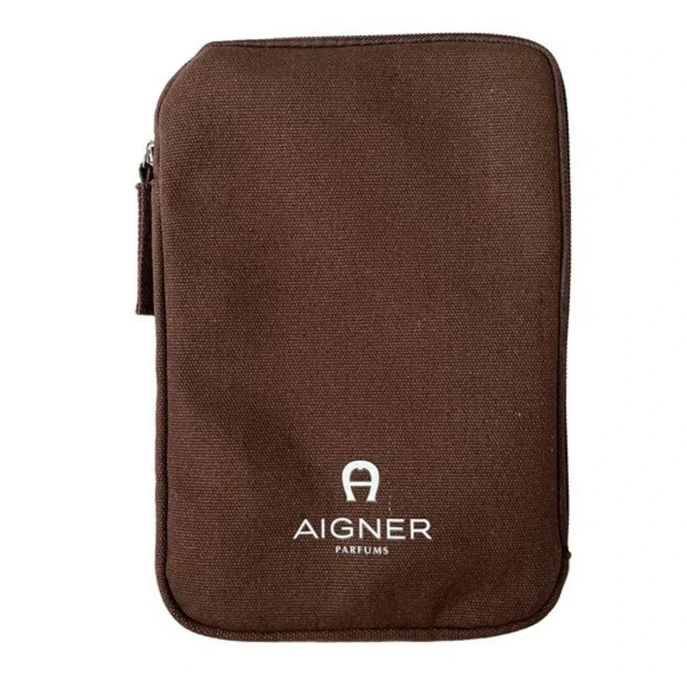 Aigner Brown Zip-Around Pouch - Asiana Airlines Unisex Amenity Kit Toiletry Bag